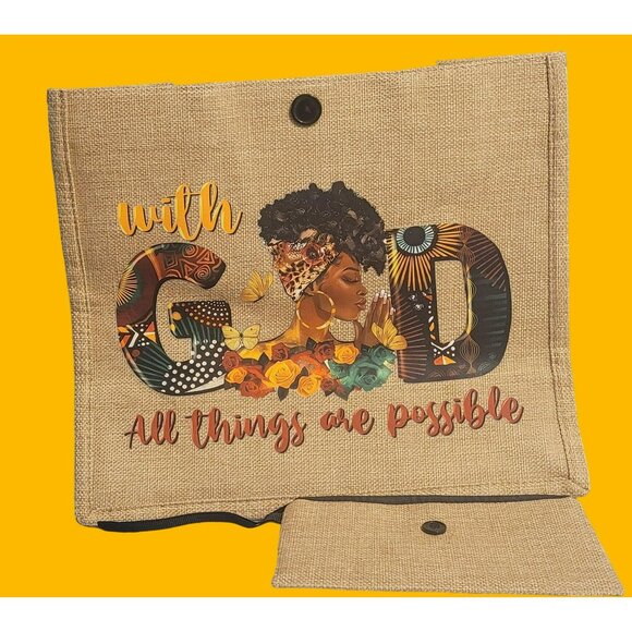 "With God All Things Are Possible" Tote Bag with Inner Pocket & Zipper Clutch (S - Picture 1 of 5